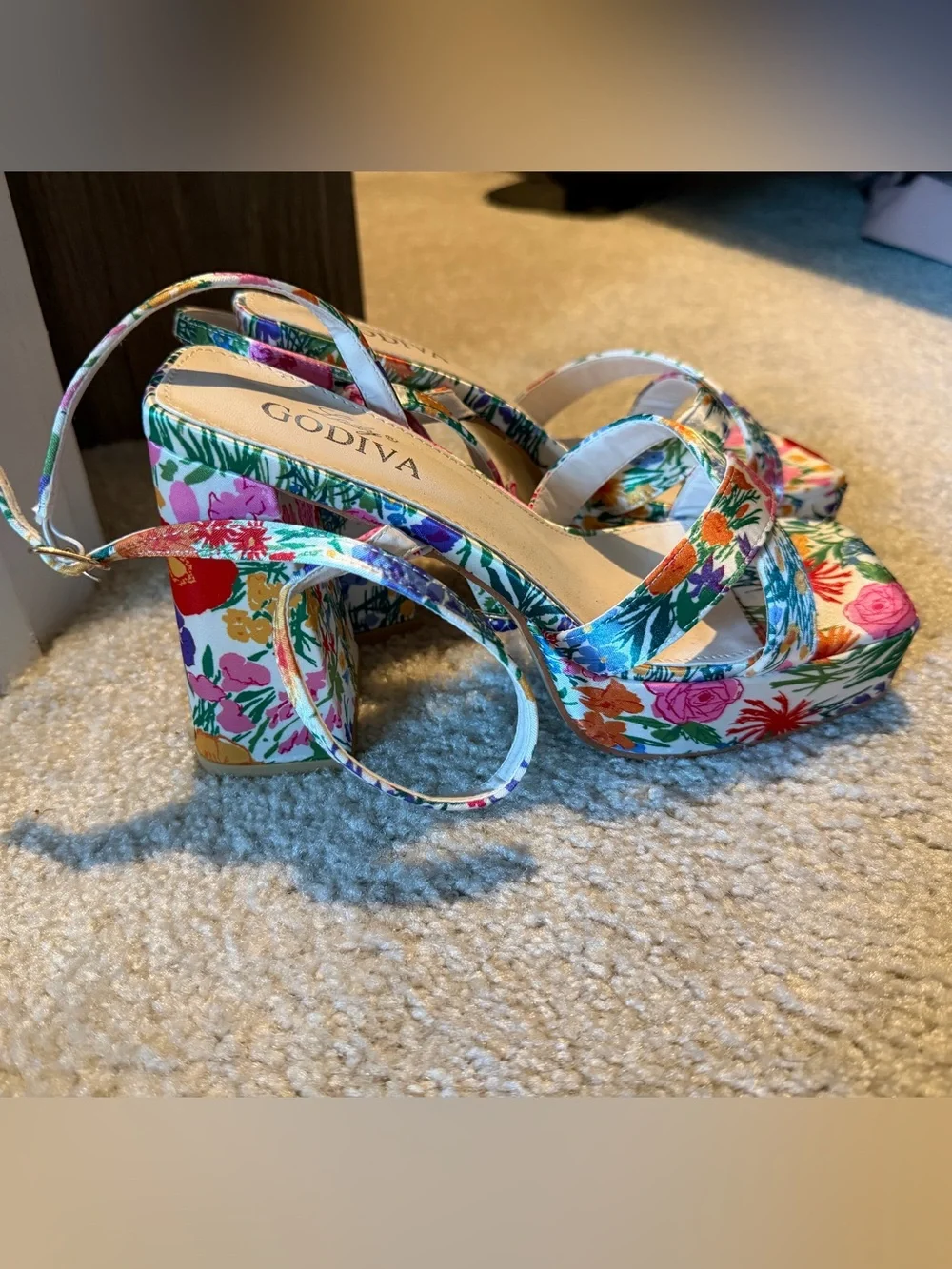 Lady Godiva Floral Multicolor Platform Sandals with Slingback Strap